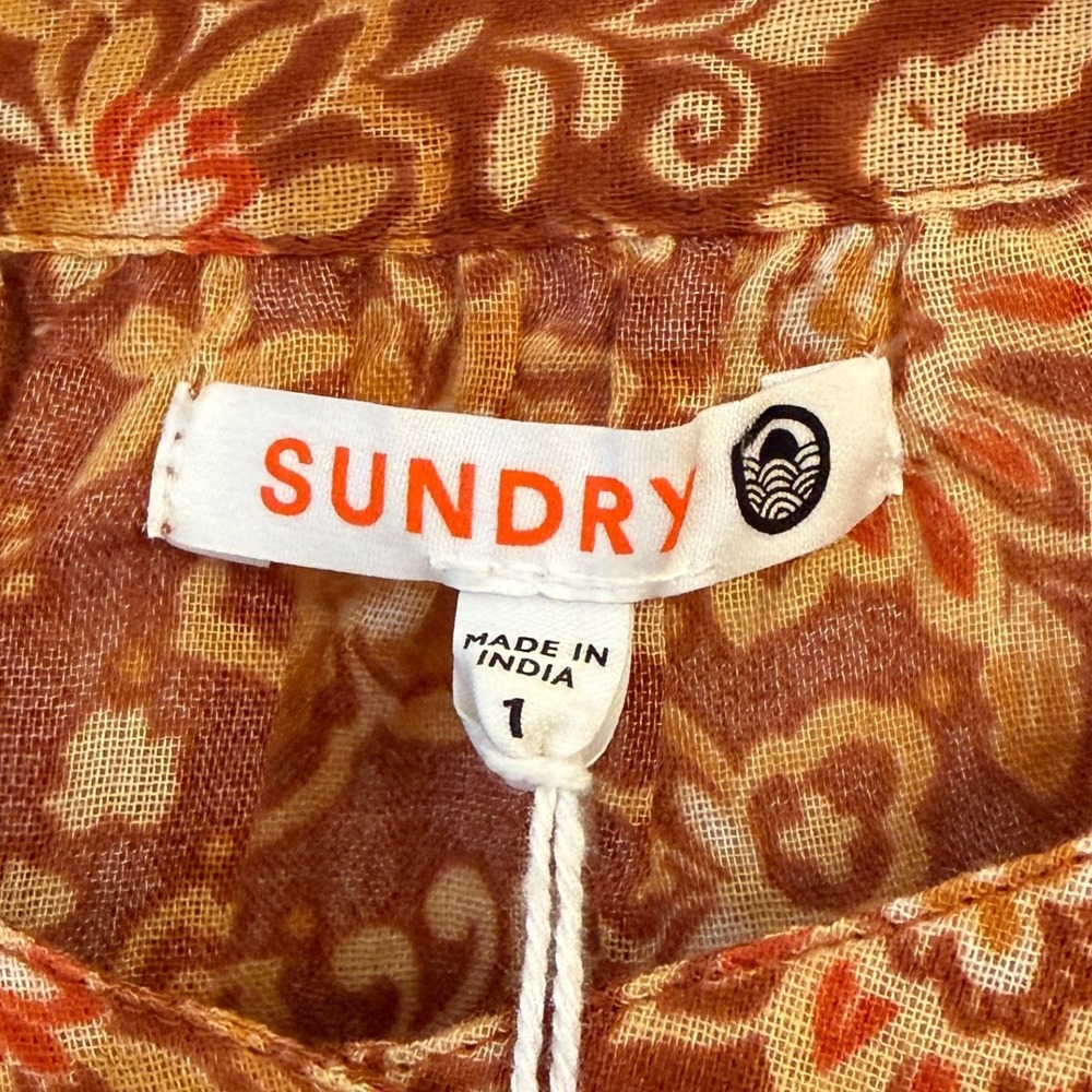 Sundry Rust Floral Button-Front Blouse - Picture 4 of 9